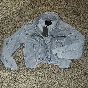 All Saints Gray Cropped Jean Jacket